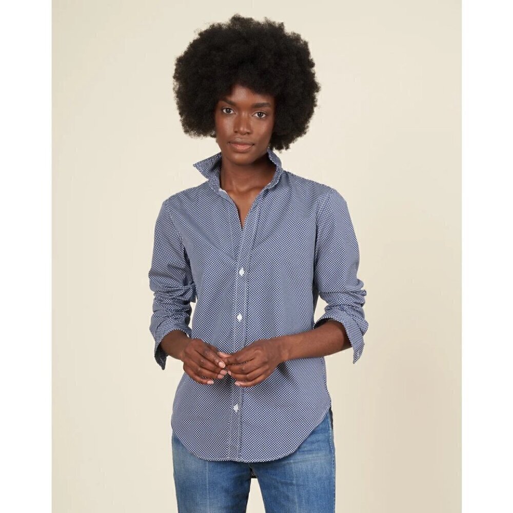 💕FRANK & EILEEN💕 Barry Woven Button Up Blouse - Navy Polka Dots Print Small